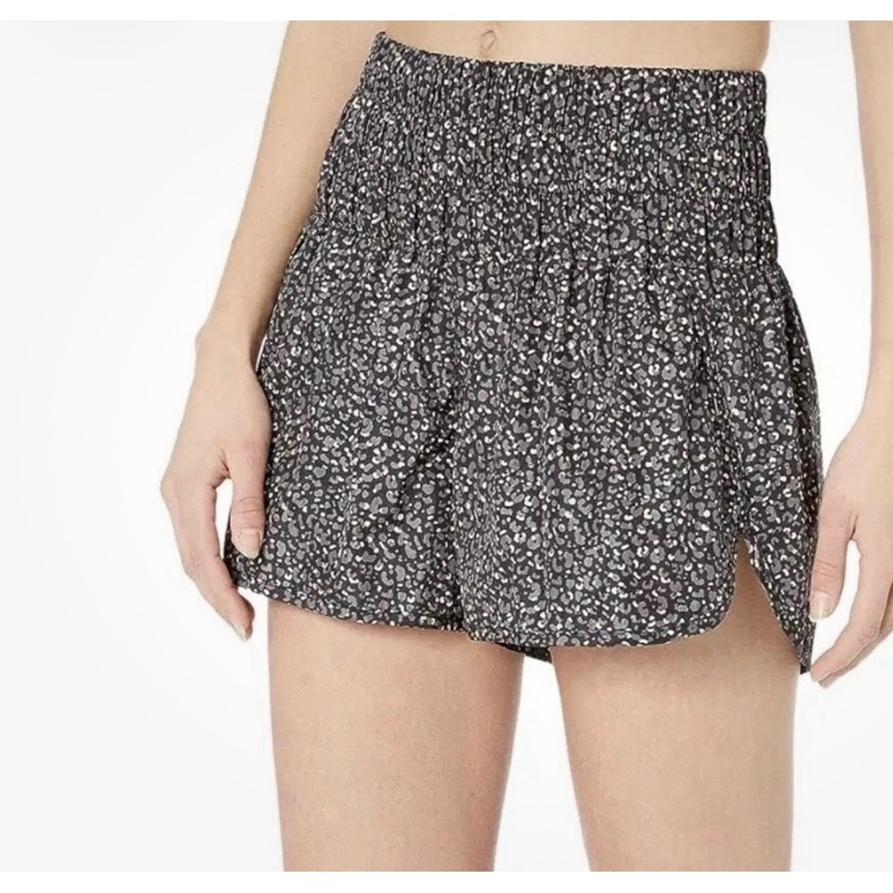 Free People FP Movement The Way Home Leopard Print Smocked Shorts Black Small